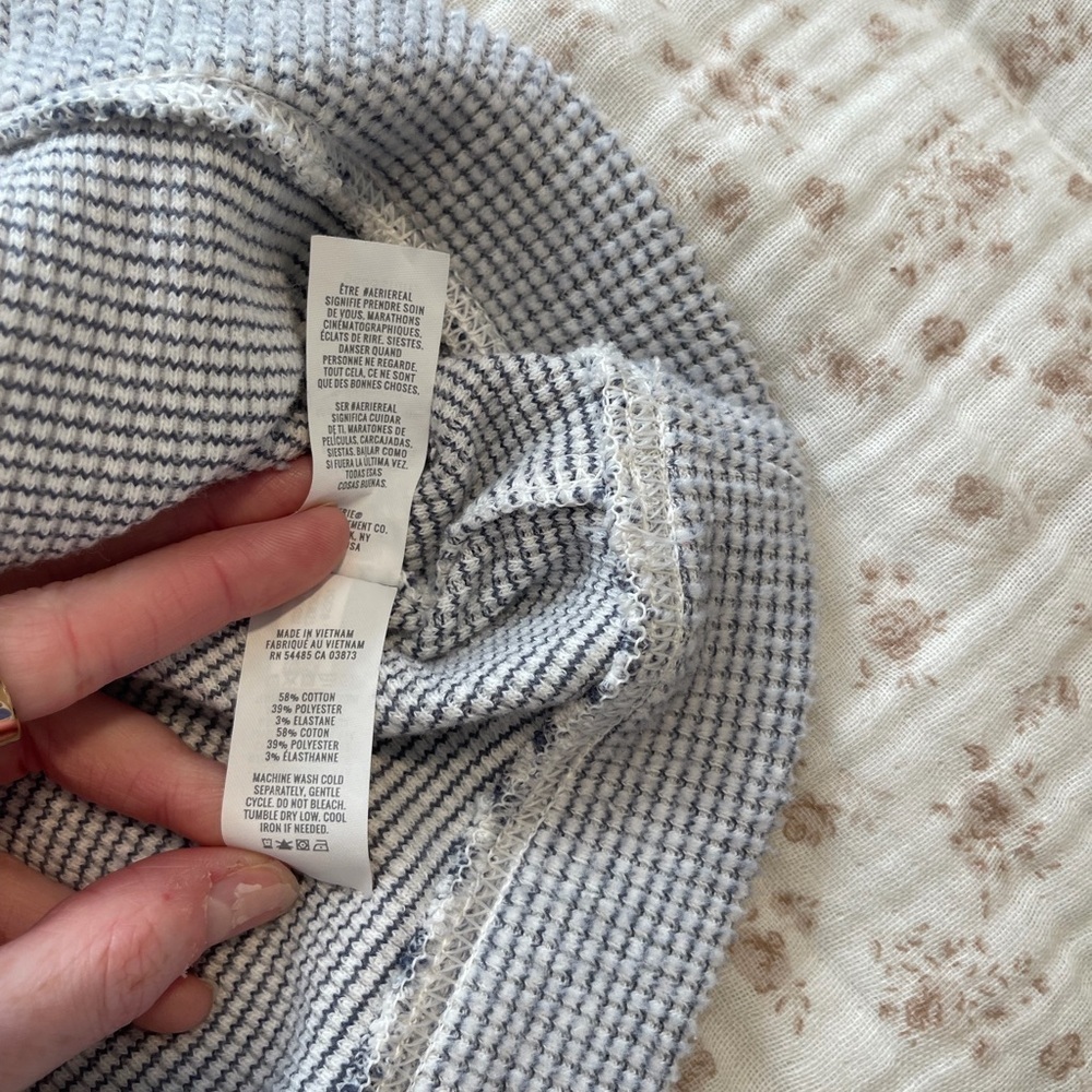 aerie Navy blue and white Waffle Crewneck Sweater - Picture 3 of 7